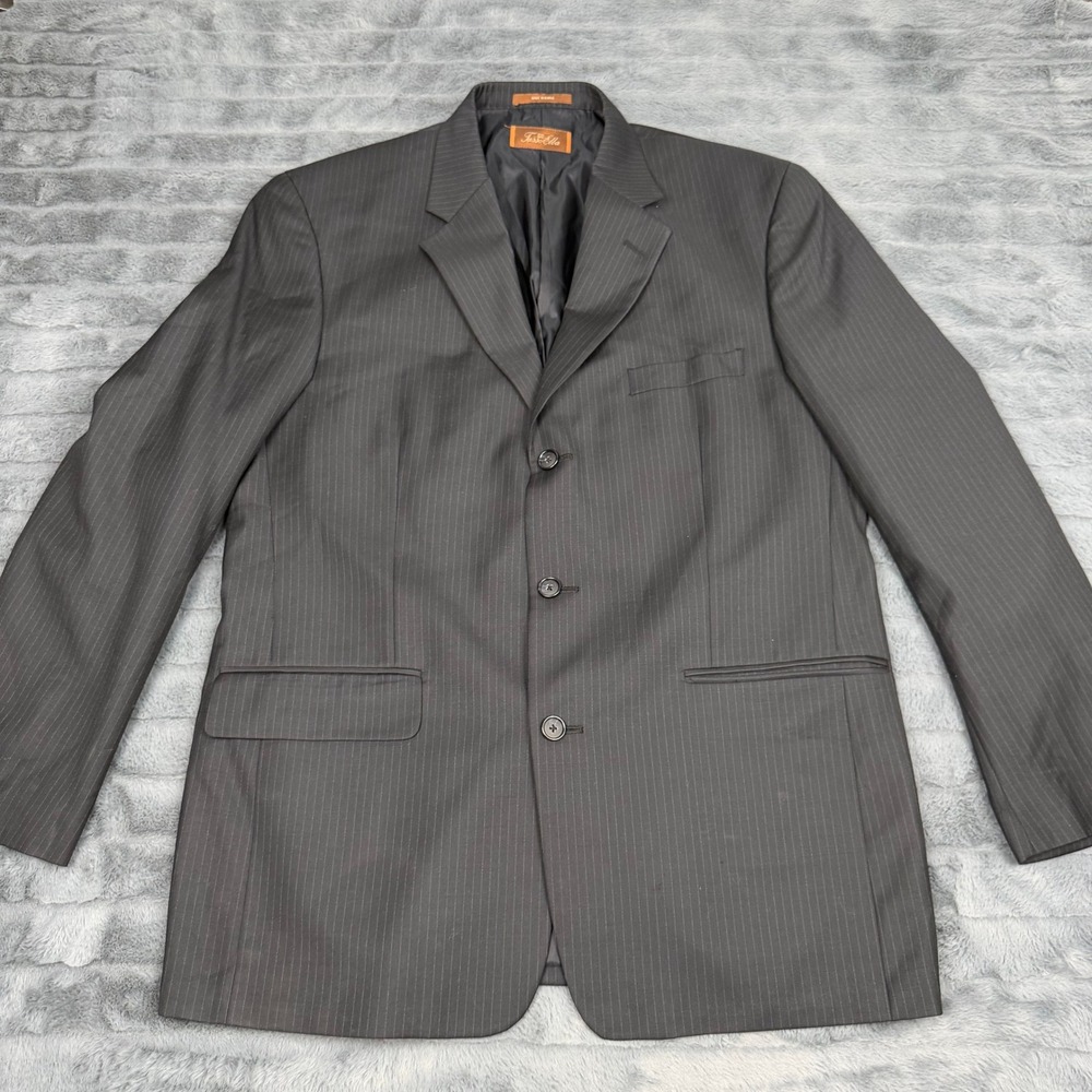 Tasso Elba Mens Pinstripe Blazer 100% Pure New Wool 3-Button Sport Coat Charcoal